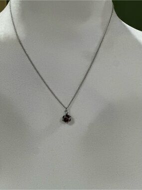 Sterling Silver Garnet Cube Pendant Necklace - Elegant Red Gem